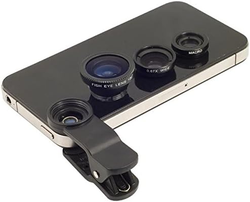 Universal Cell Phone Camera Lens Kit. 3-in-1 Clip-on Lens - 180 Degree Fish Eye, 130 Degree Wide Angle, 10x Macro Lens for Iphone 4 5 6, Samsung S4 and S5, Note 2 and 3. (Black)
