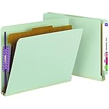 Smead End Tab Pressboard Classification File Folder with SafeSHIELD&reg; Fasteners, 1 Divider, 2" Expansion, Letter Size, Gray/Green, 10 per Box (26800)