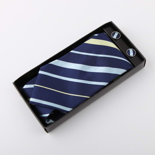 Blue Stripes Woven Poly Neckie Handkerchiefs Cufflinks Gift Box Set cheap neckties WISE Necktie set WH1014