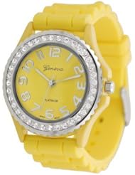 Geneva Platinum CZ Accented Silicone Link Watch, Large Face