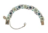 Victorian Style Charming Bracelet by Michal Negrin Flourished with Hand Painted Flower Elements, Blue, Turquoise and Light Purple Swarovski Crystals, Glass Beads and Brass Ornaments - Special Ordered and Shipped by Genuvo within 2 to 3 Weeks
