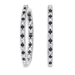 10K White Gold 1/2 ct. Alternating Black and White Diamond Hoop Earrings