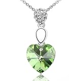 Sparkling Oval Dangle Heart 18k Gold Plated Heart Shaped Swarovski Crystal Pendant Necklace - Peridot Green
