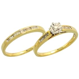 14k Gold 2-Piece Engagement Ring Solitaire Bridal Set (5.5mm; 2.5mm), w/ 0.40 Carat Baguette & Brilliant Cut Diamonds