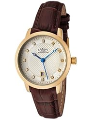 Rotary LS42827/08 Womens White Swarovski Crystal Champagne Textured Dial Brown Leather Watch