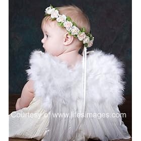 FashionWings (TM) White Feather Angel Wings for Children/babies 6-12 Months. Bonus Photo Frame.
