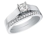 Diamond Princess Engagement Ring & Wedding Band Set 3/4 Carat (ctw) in 14K White Gold
