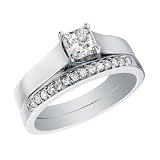 Princess Cut Diamond Engagement Ring & Wedding Band Set 3/4 Carat (ctw) in 14K White Gold