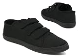 New Womens Velcro Canvas Pumps Plimsoles Flat Shoes