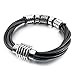 INBLUE Black Genuine Leather Bracelet Bangle Cuff Band for Men Women Boys girls Braided Rope Stainless Steel Magnetic Clasp Handmade Jewelry Friendship Best Friend Gift