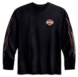 Harley-Davidson® Mens Long Sleeve Tee Shirt with Flame Graphics. Embroidery. Black. 99042-09VM