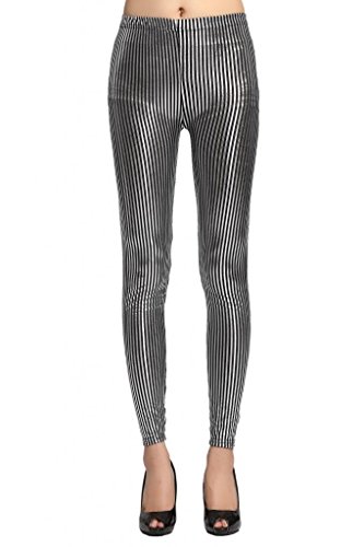 EOZY エレガント レディースレギンス 女性下着 ピカピカ金属風 縦縞柄 ロング丈 スキニースタイル ストレート ハイウエスト 美脚 ワンサイズ 色選べる