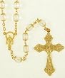 23" Gold Plated Rosary with 7mm Clear Beads, Virgin Mary Centerpiece, and Crucifix - MADE IN ITALY