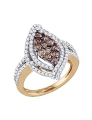 1.58 Carat (ctw) 10K Rose Gold Round Cognac & White Diamond Ladies Cocktail Right Hand Fashion Ring