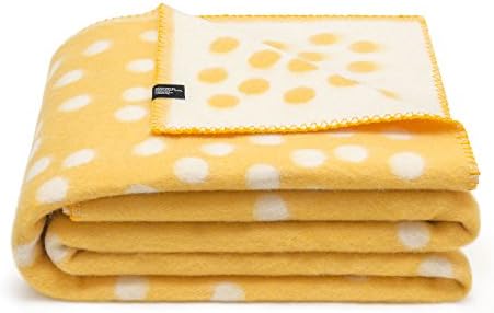 Merino Wool Blanket 100. Throw blanket for home and camping. Plaid nice for babies children. Twin size 140x200 warm and washable wool blanket. Full size bed sofa. Woolkrafts (yellow, white)