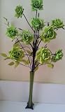 Silk Rose Stem Lime Green In A Green Glass Vase - 10 Heads Fully Adjustable With Grass And Leaves