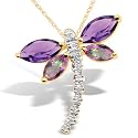 10k Yellow Gold Amethyst and Mystic Topaz Dragonfly Pendant