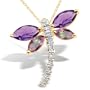 10k Yellow Gold Amethyst and Mystic Topaz Dragonfly Pendant