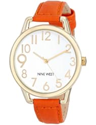 Nine West Womens NW/1582WTOR Gold-Tone Case Easy-to-Read Dial Thin Orange Strap Watch