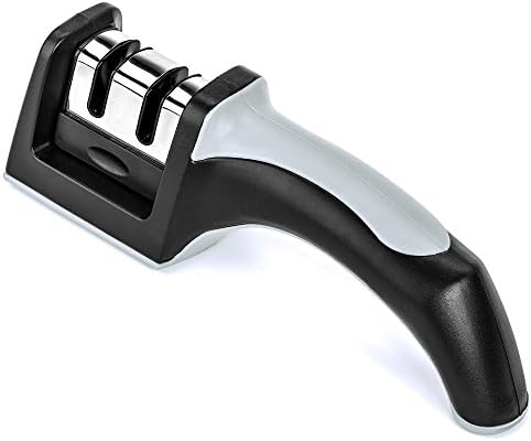 Day Sharpener | Sleek Black and Silver Pro 2 Stage Coarse and Fine Dull Knife Manual Sharpening and Honing System for Straight Edge Steel Knives | Super Sturdy Tungsten Carbide and Carbon Rod with Nonslip Grip | Perfect for Indoor and Outdoor | 632