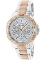 GUESS Womens U0235L4 Dynamic Feminine Silver & Rose-Gold-Tone Mid-Size Sport Watch