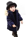 子供服 2色入荷　帽子付き　綿入れ　キッズ ジュニア コート ジャケット アウター 上着 かわいい 防寒 保温　女の子110CM ネイビー