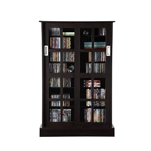 Atlantic 22135624 Windowpane 584 CD/196 DVD/BluRay/Games Wood Cabinet with Sliding Glass Doors (Espresso)