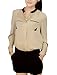 Allegra K Lady Stand Collar Button Closure Chiffon Shirt Beige XL
