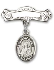 Sterling Silver Baby Badge with St. Athanasius Charm and Arched Polished Badge Pin