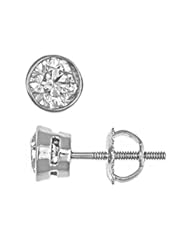 Round Brilliant Cut Diamond Stud Earrings Bezel Set 14k White Gold (1 Carat, VS Clarity, E/F Color)