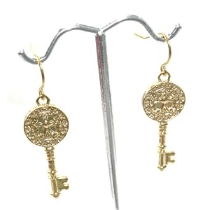 Beautiful Unique Jack E Ohs NYC Royal Medieval Keys Charm Dangle Earrings Gold Tone Comes Gift...