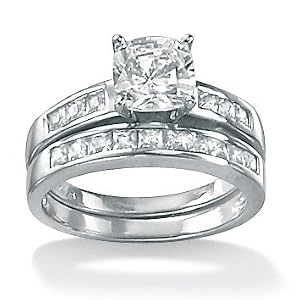 1.94 TCW Princess-Cut Cubic Zirconia Platinum Over Sterling Silver Bridal Engagement Ring Set
