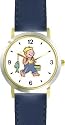 Young Boy Fishing or Fisherman with Fish on Fishing Pole Fishing - WATCHBUDDY&reg; DELUXE TWO-TONE THEME WATCH - Arabic Numbers - Blue Leather Strap-Size-Large ( Men's Size or Jumbo Women's Size )