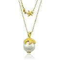 18K Gold over .925 Sterling Silver Starfish Claw Pendant with 16mm White Shell Pearl on 30" 1.5mm Bead Chain