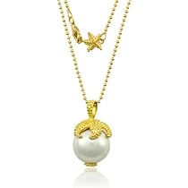 18K Gold over .925 Sterling Silver Starfish Claw Pendant with 16mm White Shell Pearl on 30" 1.5mm Bead Chain