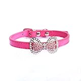 PetFavorites(TM) Couture Designer Fancy Cute Feather Bling Rhinestone Bow Tie Pet Cat Dog Collar Necklace Jewelry For Small or Medium Dogs Cats Pets Female Puppies Chihuahua Yorkie Girl Costume Outfits, Light and Adjustble Buckle. (Neck Size: 8" - 10", Hot Pink)