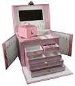 SHINING IMAGE HUGE PINK LEATHER JEWELRY BOX / CASE / STORAGE / ORGANIZER WITH TRAVEL CASE AND LOCK