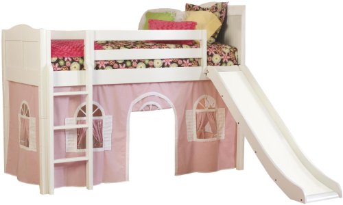 Bolton Furniture Cottage Low Loft White-Bot. Curtain/Slide, Pink/White