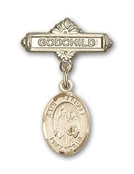 14K Gold Baby Badge with St. Raphael the Archangel Charm and Godchild Badge Pin