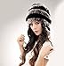 URSFUR Women's Rex Rabbit Fur Hats Winter Ear Cap Flexible Multicolor (Coffee & Black)