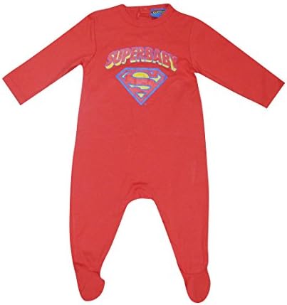 SUPERMAN Baby Boys One-Piece Long Sleeve Footed Romper / Onesie 9M Red