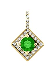 18K Yellow Gold 5.00mm Round Cut Tsavorite and Diamond Pendant