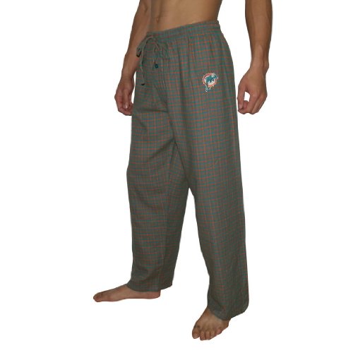 Mens NFL Miami Dolphins Plaid Cotton Thermal Sleepwear / Pajama Pants - Orange & Green (Size: 2XL)