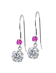 1.16 Ct Round I/J Diamond Pink Sapphire 14K White Gold Earrings