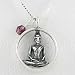 Round Sitting Buddha Pendant in Sterling Silver with Purple Glass Bead on a 16" Box Chain, #8507