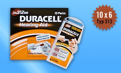 N°312 / MARRON - 60 Piles Auditives DURACELL EasyTab HearingAid DA 312