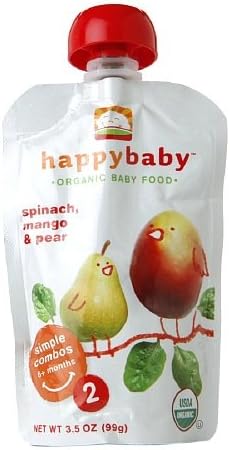 Happy Baby Organic Baby Food: Stage 2 / Simple Combos, 6+ months, Spinach, Mango & Pear 3.5 oz (Pack of 3)