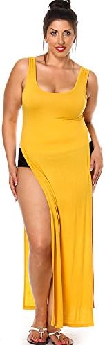Pinkclubwear Plus Size Sleeveless Double Slit Long Top-Gold-2X