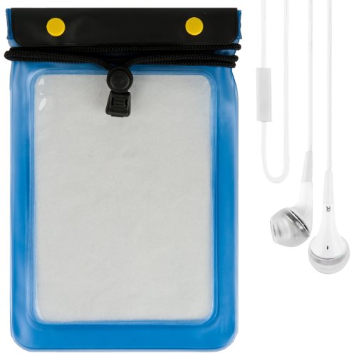 (Downhearted) VG Waterproof & Grime Resistant Sleeve Cover for Kocaso M736 / M772 / M752 / M732 / M761 / M763 / M750B / M730 / M760 7-inch Android Tablets + Off-white VG Premium Stereo Headphones w/ Bass Enhancement Silicone Ear Tips