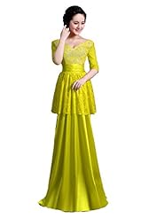 V-neck Polyester/Viscose Applique Lace Floor Length Elbow Length Sleeves Evening Dress 